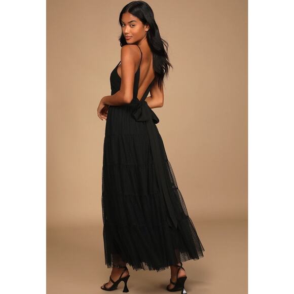 NWT Lulus Made to Be Magical Maxi Dress XL Black Dotted Tulle Witchy Whimsygoth
